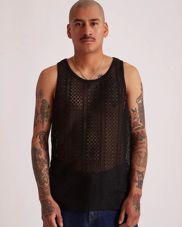Men Saturdays NYC Tees Gabriel Cotton Lace Tank Black Men Saturdays NYC Tees Gabriel Cotton Lace Tank Black