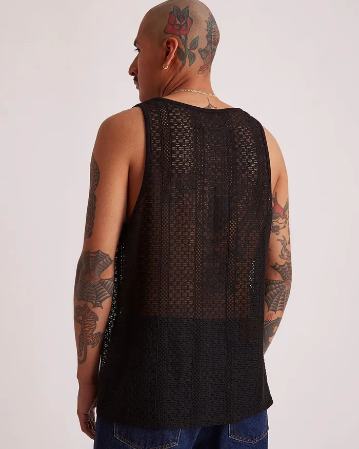 Men Saturdays NYC Tees Gabriel Cotton Lace Tank Black Men Saturdays NYC Tees Gabriel Cotton Lace Tank Black