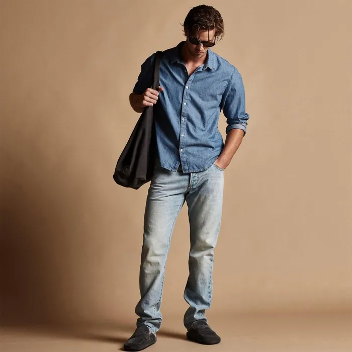 Men Shirting James Perse Lightweight Denim Shirt Light Wash