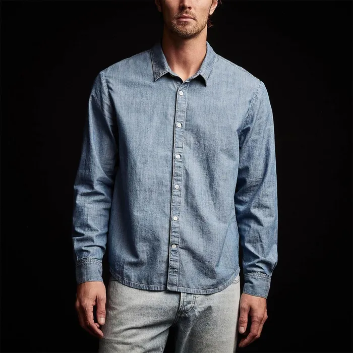 Men Shirting James Perse Lightweight Denim Shirt Light Wash