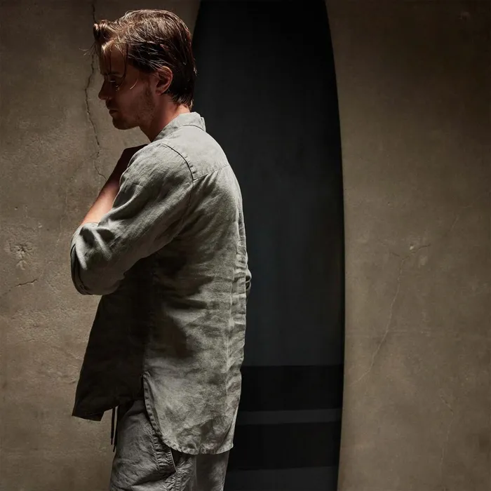 Men Shirting James Perse Lightweight Linen Shirt Silver Grey Pigment