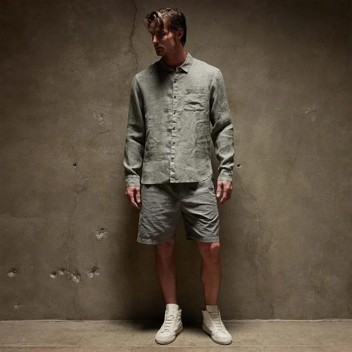Men Shirting James Perse Lightweight Linen Shirt Silver Grey Pigment
