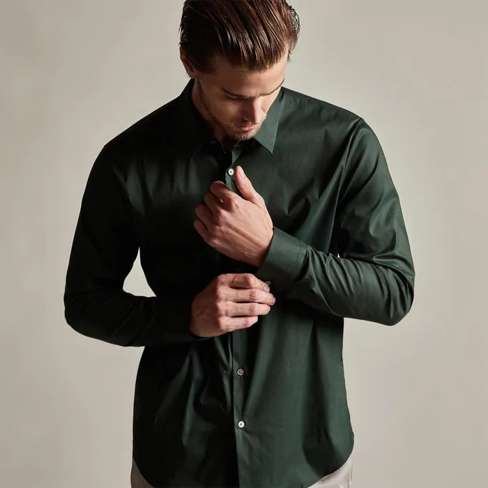 Men Shirting James Perse Matte Stretch Poplin Dress Shirt Pine