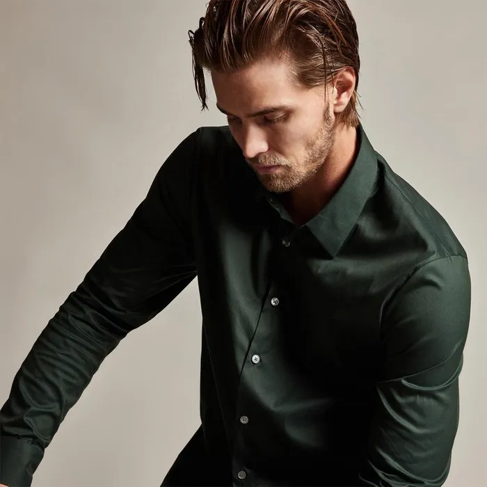 Men Shirting James Perse Matte Stretch Poplin Dress Shirt Pine