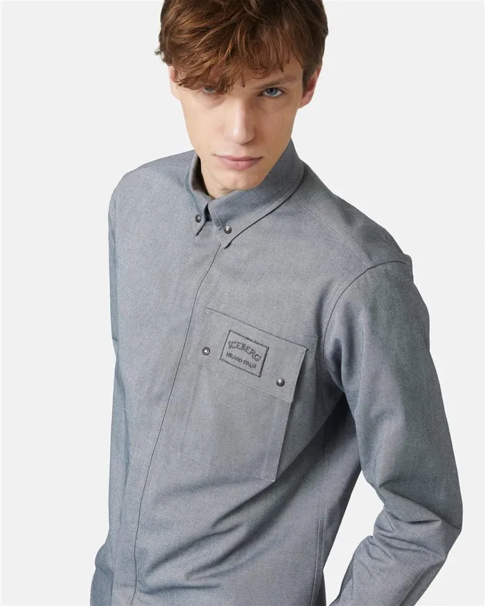 Men SHIRTS Iceberg Shirt In Melange Technical Gabardine Men SHIRTS Iceberg Shirt In Melange Technical Gabardine