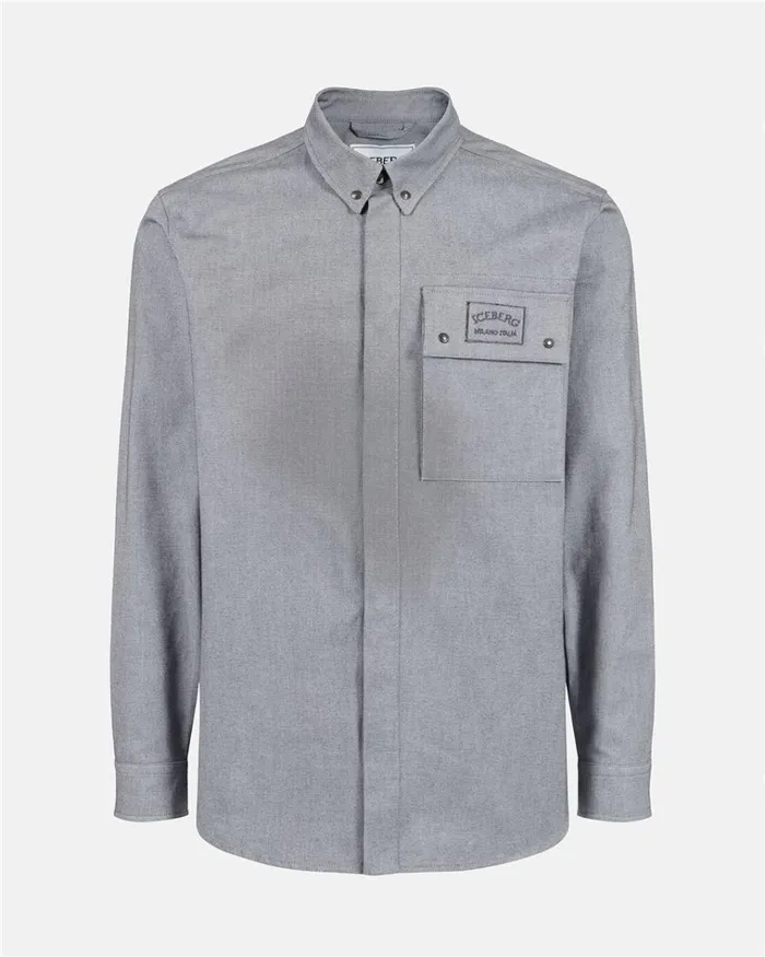 Men SHIRTS Iceberg Shirt In Melange Technical Gabardine Men SHIRTS Iceberg Shirt In Melange Technical Gabardine