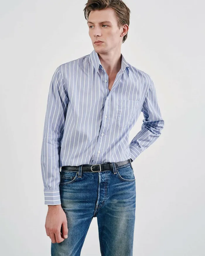 Men Shirts Nili Lotan FINN SHIRT Lgr Stripes Skywhite