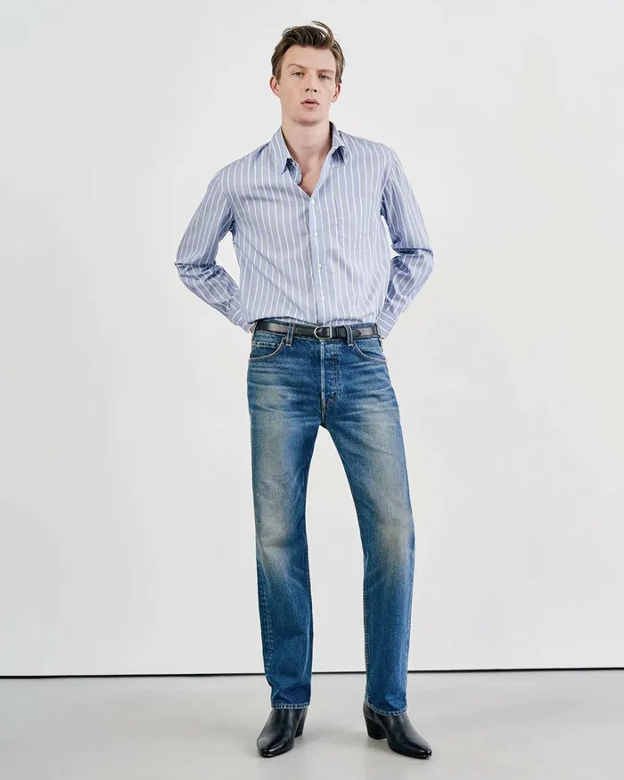 Men Shirts Nili Lotan FINN SHIRT Lgr Stripes Skywhite