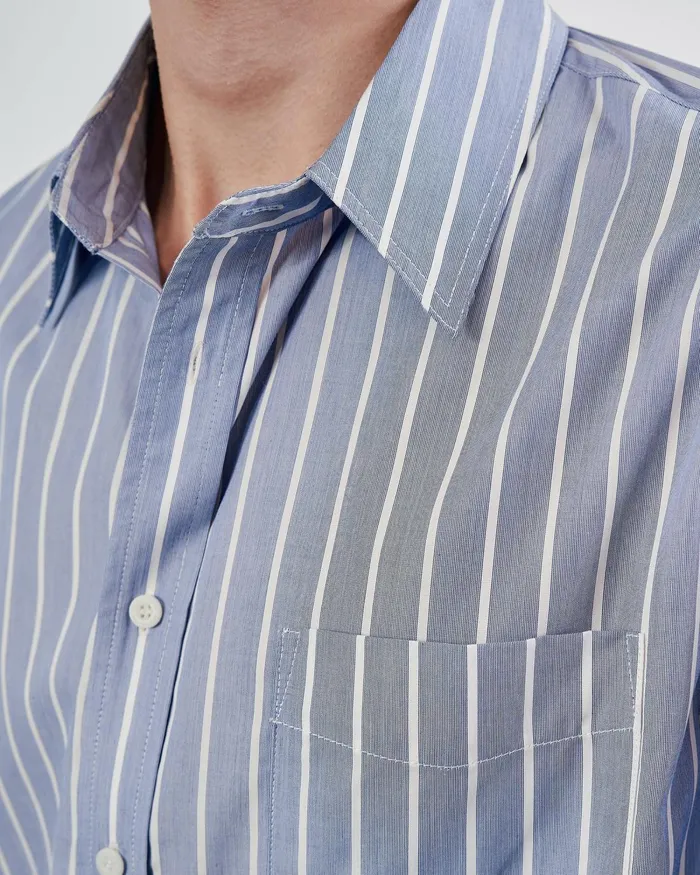 Men Shirts Nili Lotan FINN SHIRT Lgr Stripes Skywhite