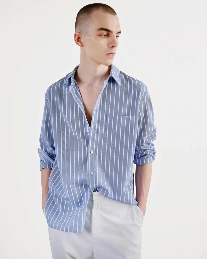 Men Shirts Nili Lotan FINN SHIRT Lgr Stripes Skywhite