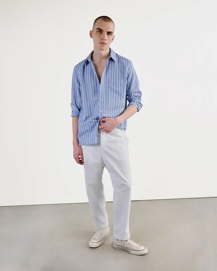 Men Shirts Nili Lotan FINN SHIRT Lgr Stripes Skywhite