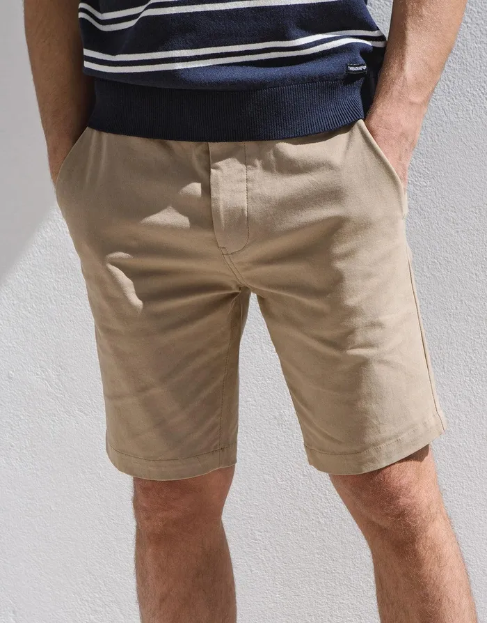 Men Stone Belted Chino Shorts Stone Threadbare Shorts