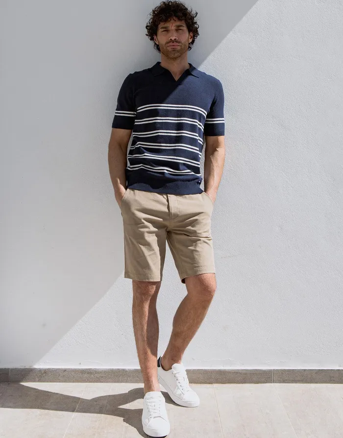 Men Stone Belted Chino Shorts Stone Threadbare Shorts