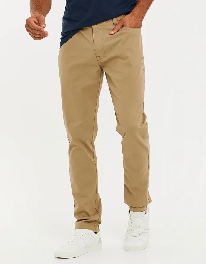 Men Stone Drawcord Chino Trousers Stone Threadbare Trousers and Cargos