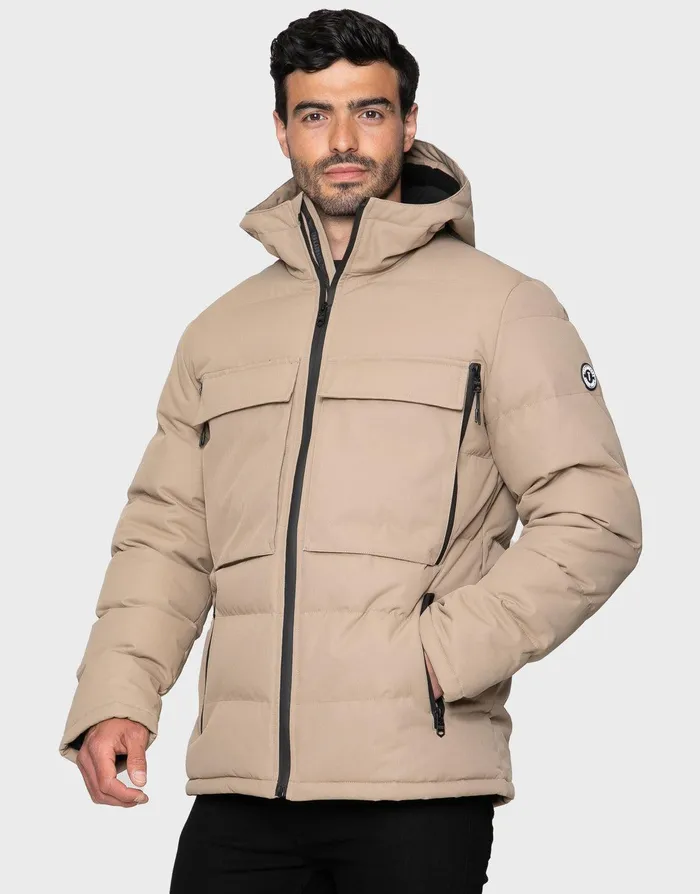 Men Stone Hooded Utility Coat Stone Threadbare Jacket and Coats