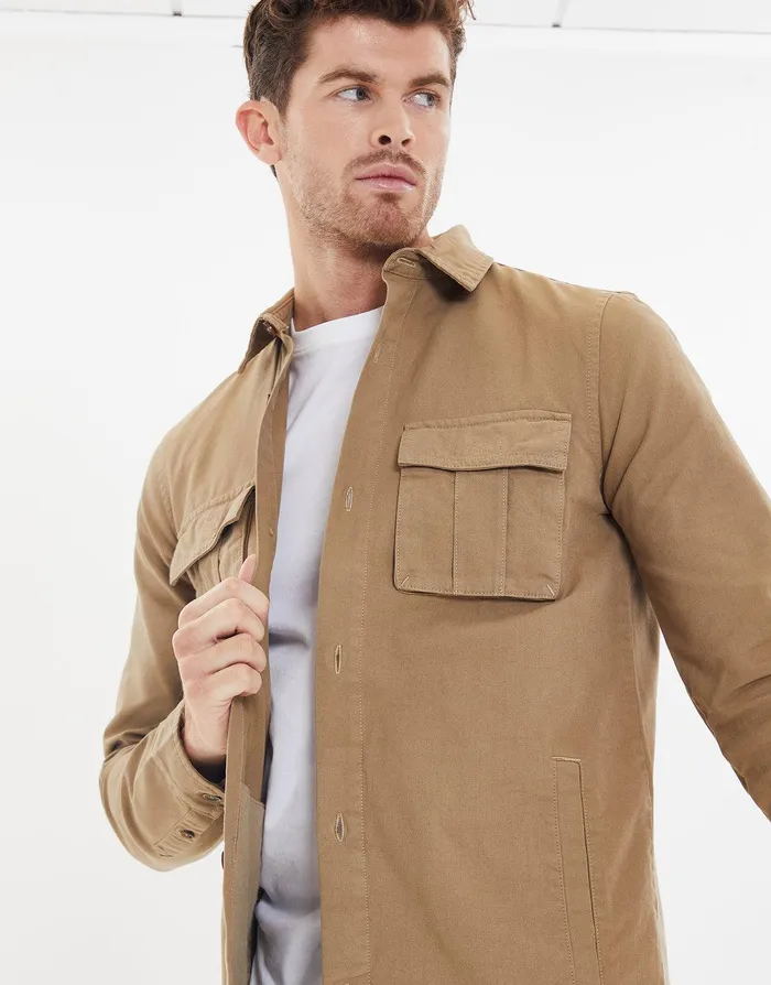 Men Stone Long Sleeve Shirt Stone Threadbare Shackets Men Stone Long Sleeve Shirt Stone Threadbare Shackets