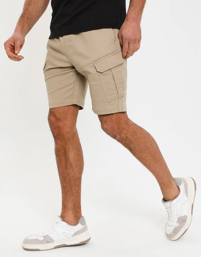 Men Stone Stretch Cargo Shorts Stone Threadbare Shorts