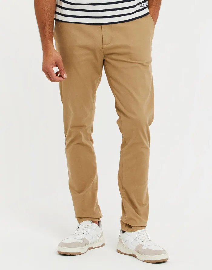 Men Stone Stretch Chino Trousers Stone Threadbare Trousers and Cargos