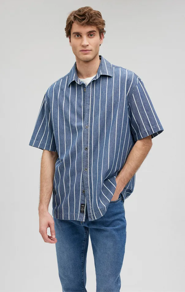 Men Striped ButtonUp Shirt In Indigo Mavi Jeans Shirts