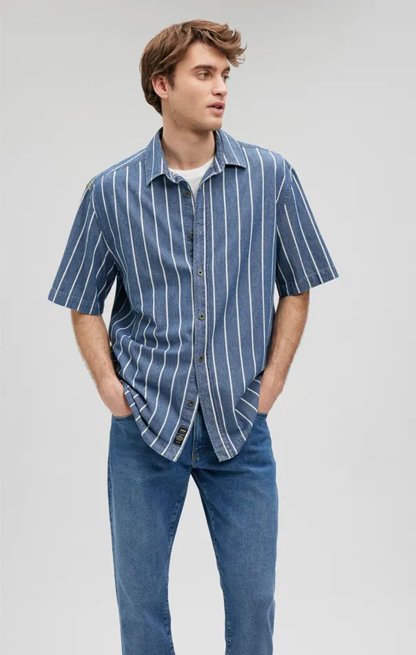 Men Striped ButtonUp Shirt In Indigo Mavi Jeans Shirts