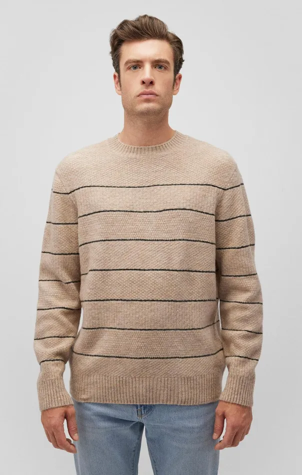 Men Striped Crew Neck Sweater In Oatmeal Melange Mavi Jeans Sweaters Men Striped Crew Neck Sweater In Oatmeal Melange Mavi Jeans Sweaters