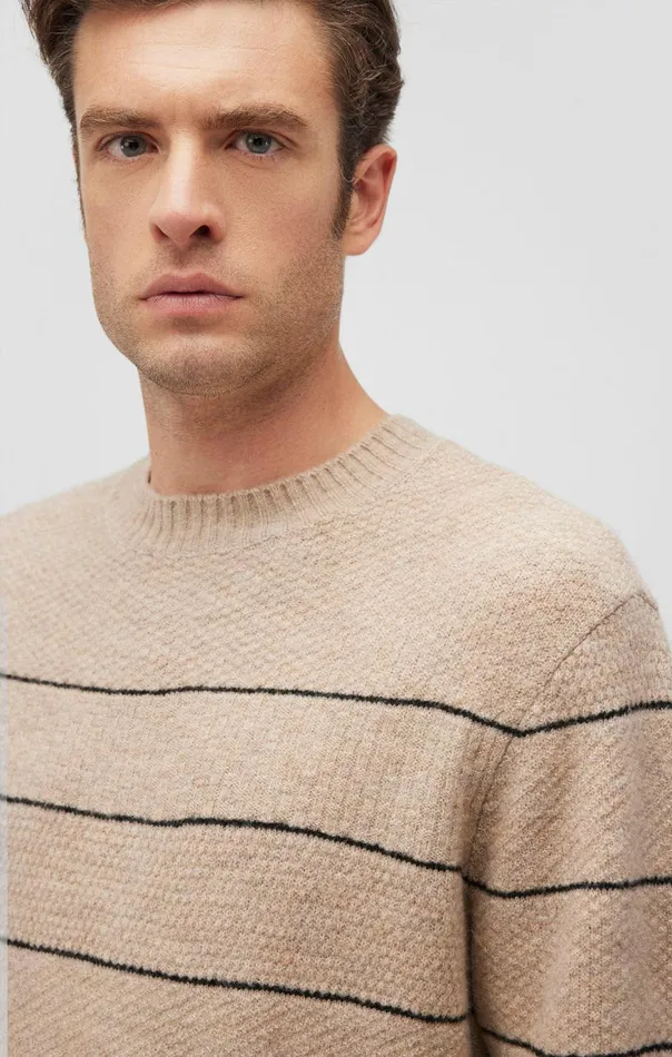 Men Striped Crew Neck Sweater In Oatmeal Melange Mavi Jeans Sweaters Men Striped Crew Neck Sweater In Oatmeal Melange Mavi Jeans Sweaters