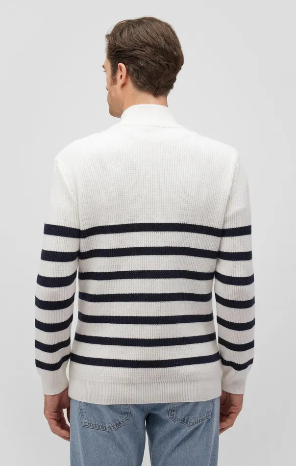 Men Striped Quarter Zip Sweater In Antique White Mavi Jeans Sweaters