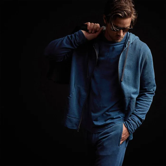 Men Sweat TopsBottoms James Perse Vintage French Terry Zip Up Hoodie Lake Pigment