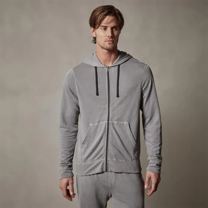 Men Sweat TopsBottoms James Perse Vintage French Terry Zip Up Hoodie Silver Grey Pigment