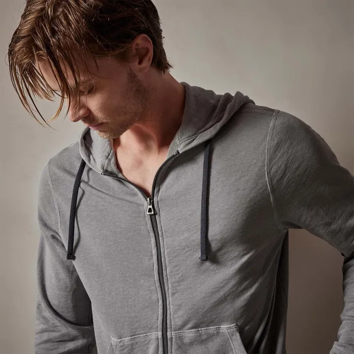 Men Sweat TopsBottoms James Perse Vintage French Terry Zip Up Hoodie Silver Grey Pigment