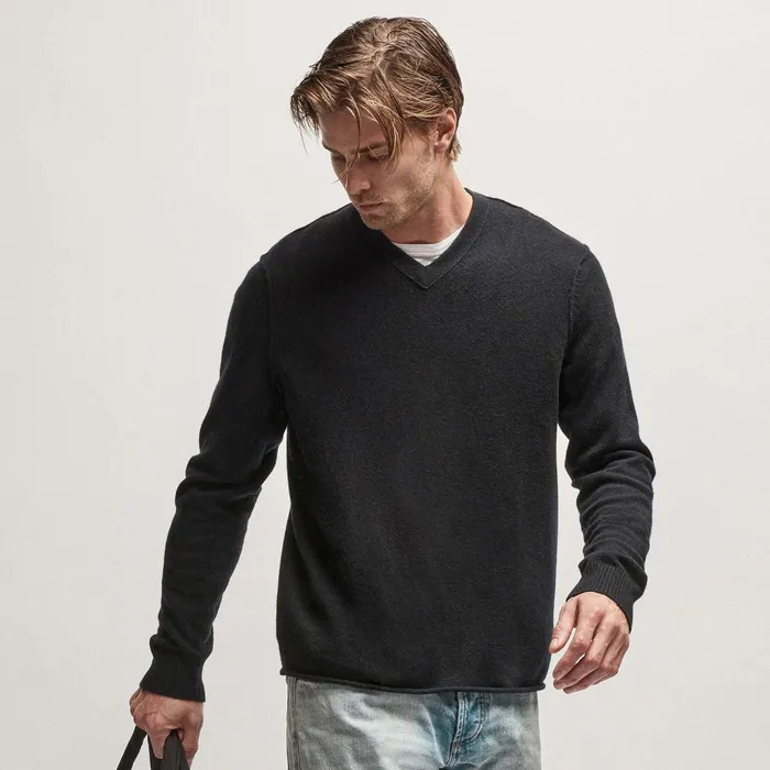Men Sweaters James Perse Cashmere V Neck Sweater Black