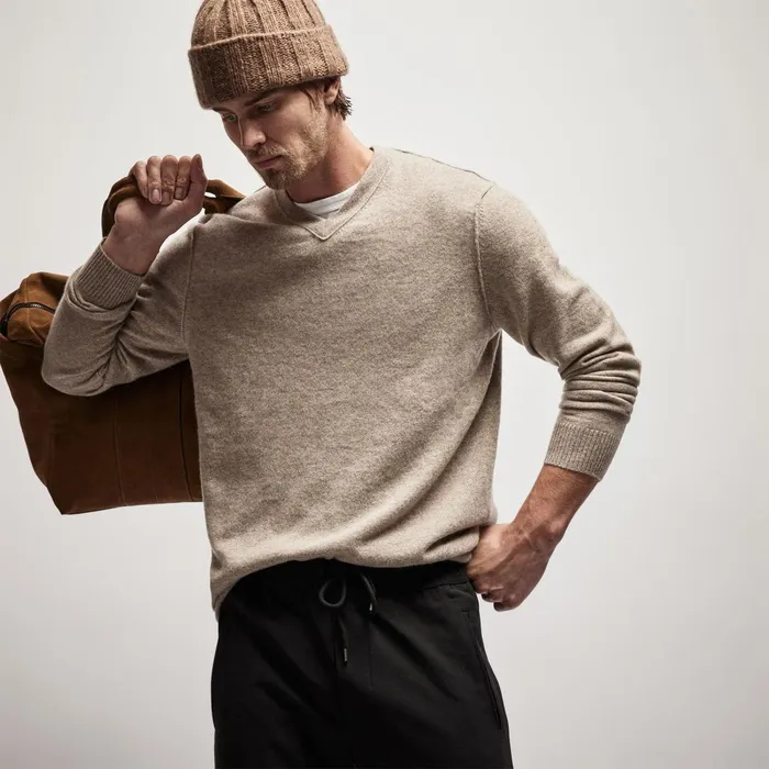 Men Sweaters James Perse Cashmere V Neck Sweater Coyote