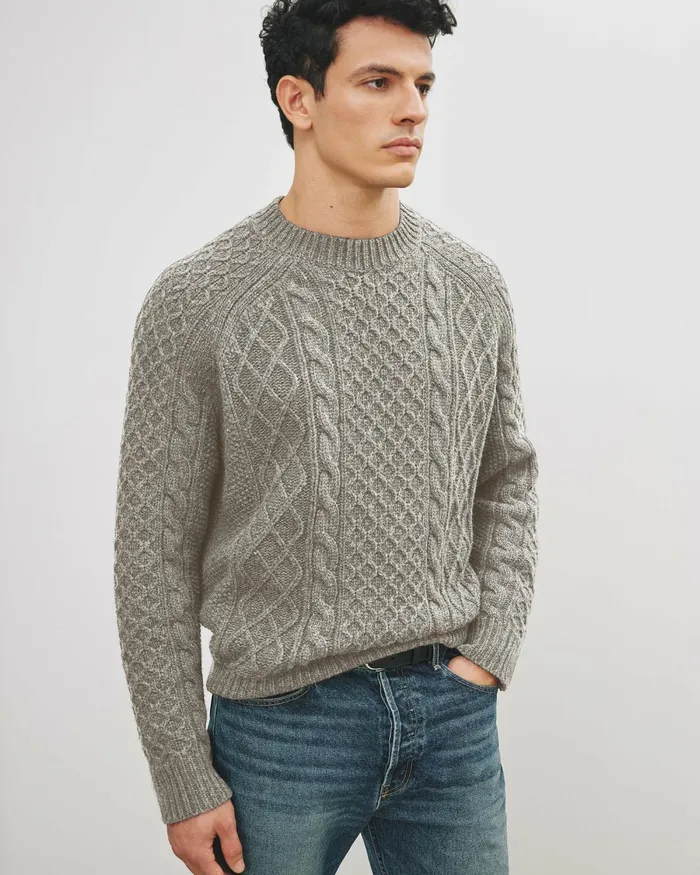 Men Sweaters Nili Lotan CARRAN SWEATER Grey Melange