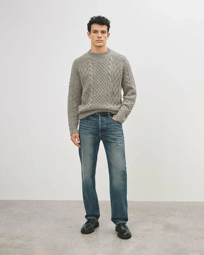 Men Sweaters Nili Lotan CARRAN SWEATER Grey Melange