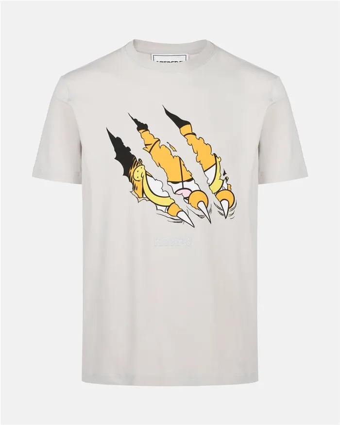 Men TSHIRTS AND POLO Iceberg Beige Cotton Jersey Tshirt With Garfield Print And Embroidered Iceberg Logo Men TSHIRTS AND POLO Iceberg Beige Cotton Jersey Tshirt With Garfield Print And Embroidered Iceberg Logo