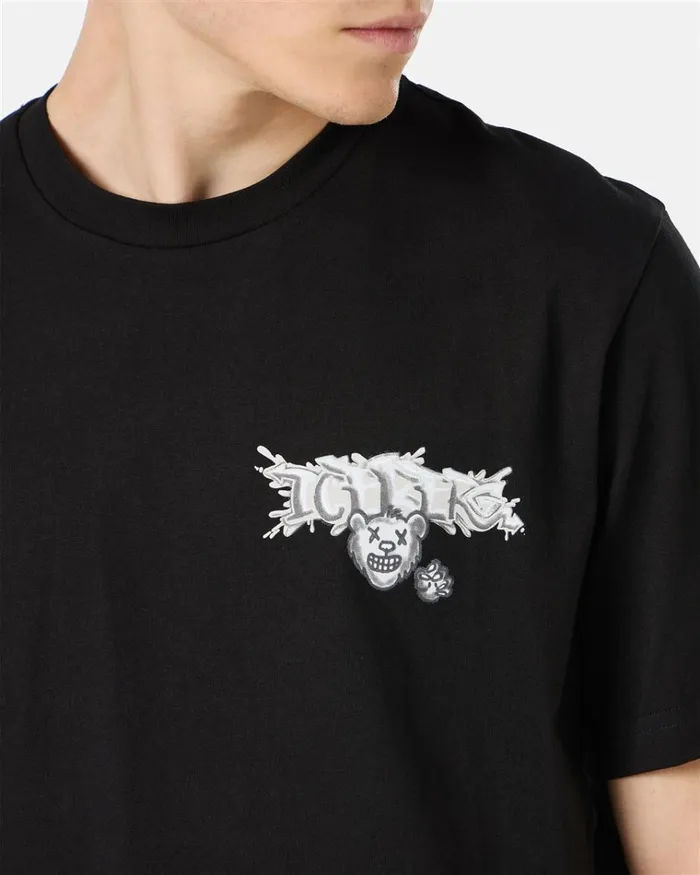Men TSHIRTS AND POLO Iceberg Black Cotton Jersey Tshirt With Splash And Bear Logo Print On The Heart Men TSHIRTS AND POLO Iceberg Black Cotton Jersey Tshirt With Splash And Bear Logo Print On The Heart