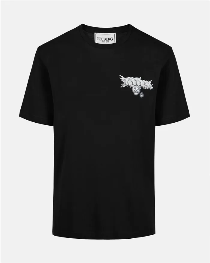 Men TSHIRTS AND POLO Iceberg Black Cotton Jersey Tshirt With Splash And Bear Logo Print On The Heart Men TSHIRTS AND POLO Iceberg Black Cotton Jersey Tshirt With Splash And Bear Logo Print On The Heart
