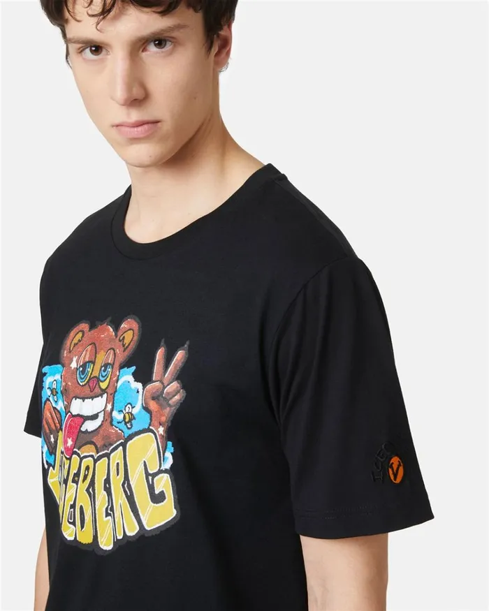 Men TSHIRTS AND POLO Iceberg Tshirt With Bear Print And VXmee Logo Men TSHIRTS AND POLO Iceberg Tshirt With Bear Print And VXmee Logo