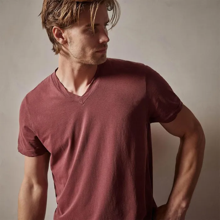 Men TShirts James Perse Clear Jersey V Neck Claret Pigment