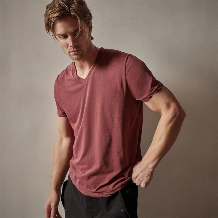 Men TShirts James Perse Clear Jersey V Neck Claret Pigment
