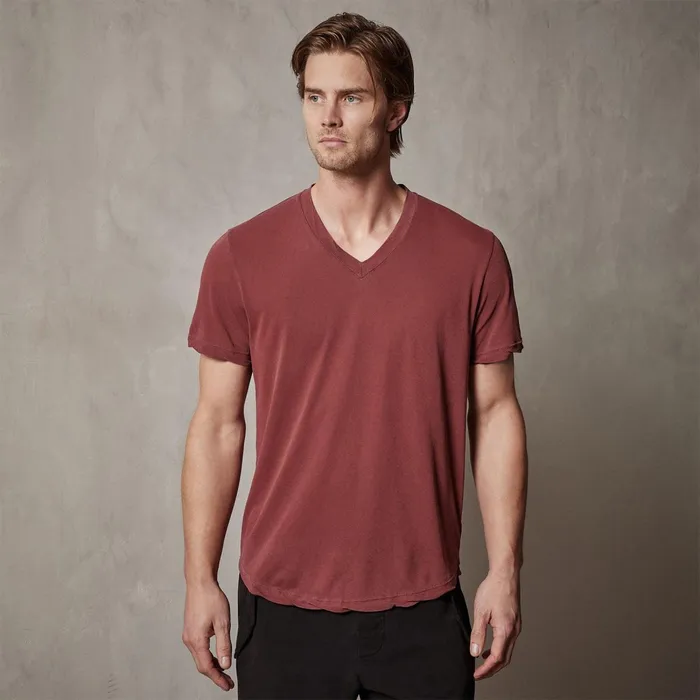 Men TShirts James Perse Clear Jersey V Neck Claret Pigment
