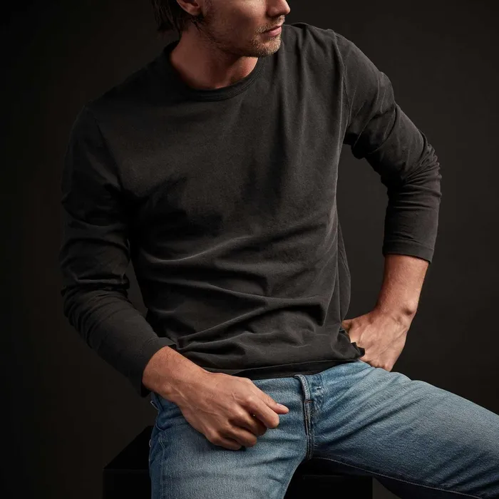 Men TShirts James Perse Long Sleeve Crew Neck Carbon Pigment