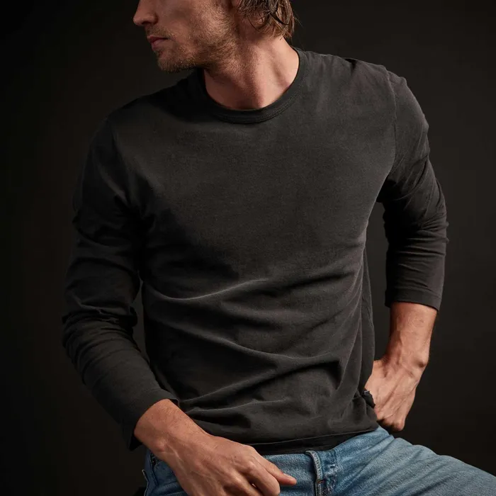 Men TShirts James Perse Long Sleeve Crew Neck Carbon Pigment
