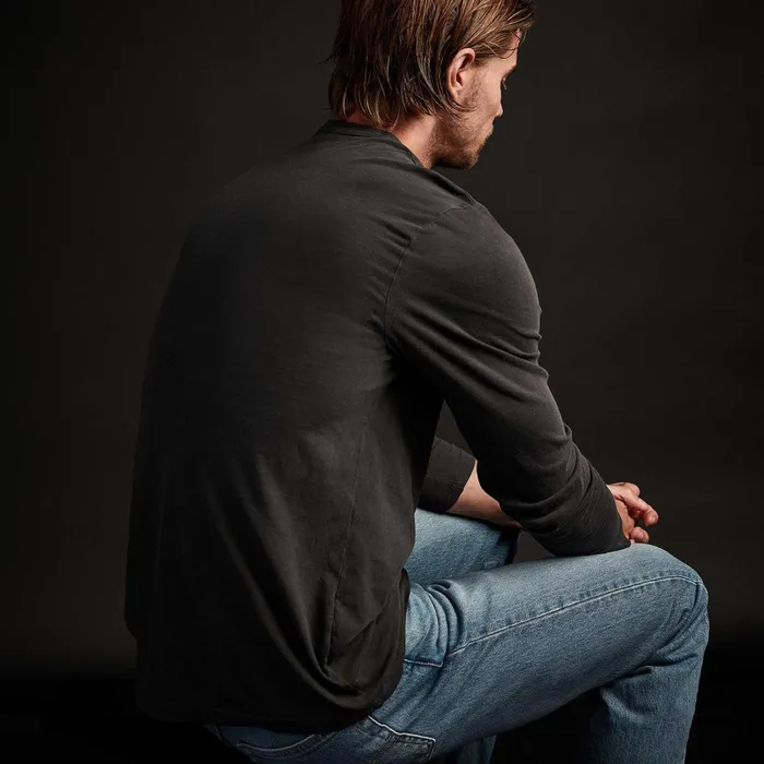 Men TShirts James Perse Long Sleeve Crew Neck Carbon Pigment