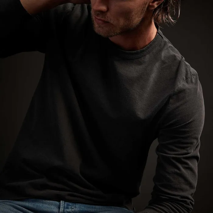 Men TShirts James Perse Long Sleeve Crew Neck Carbon Pigment