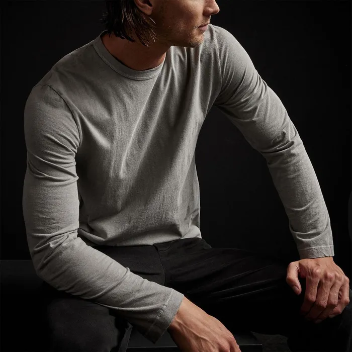 Men TShirts James Perse Long Sleeve Crew Neck Concrete Pigment