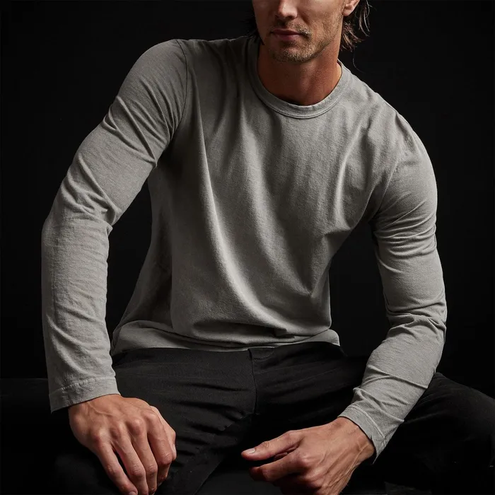 Men TShirts James Perse Long Sleeve Crew Neck Concrete Pigment