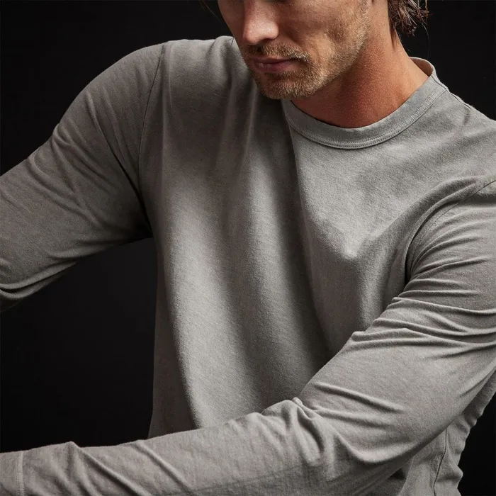 Men TShirts James Perse Long Sleeve Crew Neck Concrete Pigment