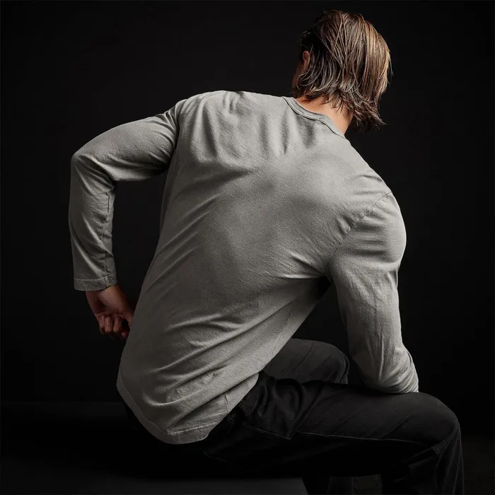 Men TShirts James Perse Long Sleeve Crew Neck Concrete Pigment