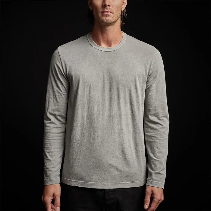 Men TShirts James Perse Long Sleeve Crew Neck Concrete Pigment